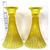 Pair Fostoria uranium candlesticks-rare