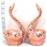 Pair vntg pink/gold 8in figural swans