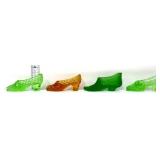 Lot of 4 glass shoes, green & amber