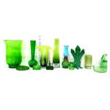 Estate lot of green glassware items
