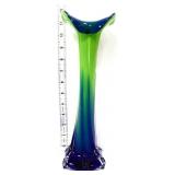 Art glass 12in green/blue jack in pulpit vase