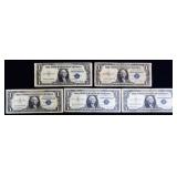 Lot of 5 blue seal $1 silver certificates