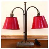 Vntg double red shade desk lamp