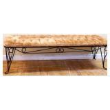 Vntg iron base bench w/ tan fabric seat