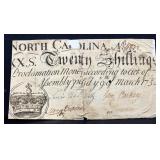 1754 North Carolina 20 shilling colonial note