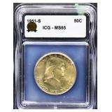 Graded MS65 1951S Franklin half dollar