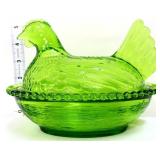 Green 7in hen on nest-not vintage