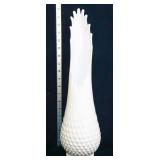 Vntg Fenton 18in milk glass hobnail swung vase