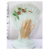 Vntg milk glass 5in hand fan vase