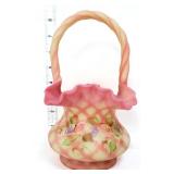Fenton burmese diamond optic cascade rose basket