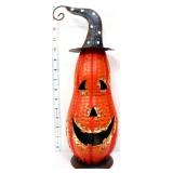 Metal 14in orange jack o lantern w/ hat