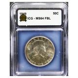 Graded MS64 1949 Franklin half dollar