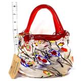 Art glass hand blown millefiori purse vase