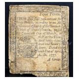 1777 Pennsylvania 4 pence colonial note