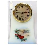 Fenton white satin Cardinal In Churchyard clock