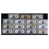 Lot of 15 blue seal $1 silver certificates