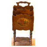 Vntg wood magazine rack with outdoor scene