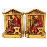 Pair vntg metal seated monk bookends