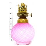 Vntg pink quilted satin glass oil lamp base