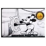 1/1000 troy oz Steamboat Mickey gold piece on card