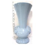 Vntg powder blue 12in swan handle vase
