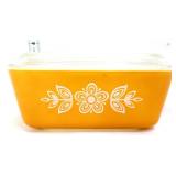 Vntg Pyrex #502 butterfly gold fridge dish w lid