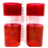 Pair 12in cranberry & clear etched cylinder vases
