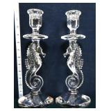 Pair Waterford 12in seahorse candleholders