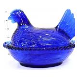 Cobalt 7in hen on nest-not vintage