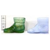 Lot of 2 Boyd glass boots, green & lilac