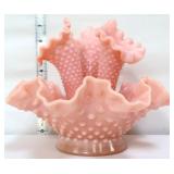 Fenton rose pastel hobnail 3 horn epergne
