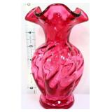 Fenton 6in country cranberry optic melon vase