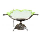 Victorian green/white many loops dish w/ stand