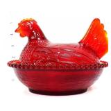 Red 7in hen on nest-not vintage