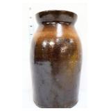 Vntg 9in brown stone crock jar