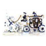 Vntg blue/white horse drawn carriage w/ driver