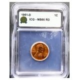 Graded MS66 1951D Lincoln wheat penny