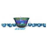 Blue carnival 13 piece punch bowl set