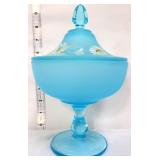 Westmoreland blue mist satin covered compote