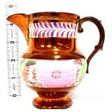 Vntg copper lustre 4in floral creamer