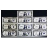 Lot of 10 blue seal $1 silver certificates