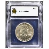 Graded MS64 1953 Franklin half dollar