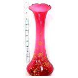 Vintage cranbery 11in enameled vase