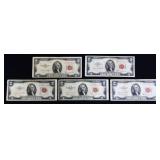 Lot of 5 red seal $2 notes