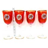 Set of 4 cranberry/clear stemware