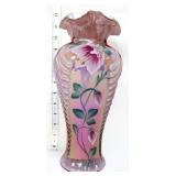 Fenton 11in dusty rose iridescent feather vase