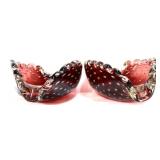 Pair heart shape bubble art glass bowls