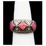 Sterling pink fire opal ring, lab created