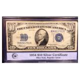 1934 blue seal $10 silver certificate