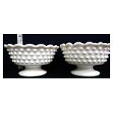 Pair milk glass hobnail candleholders